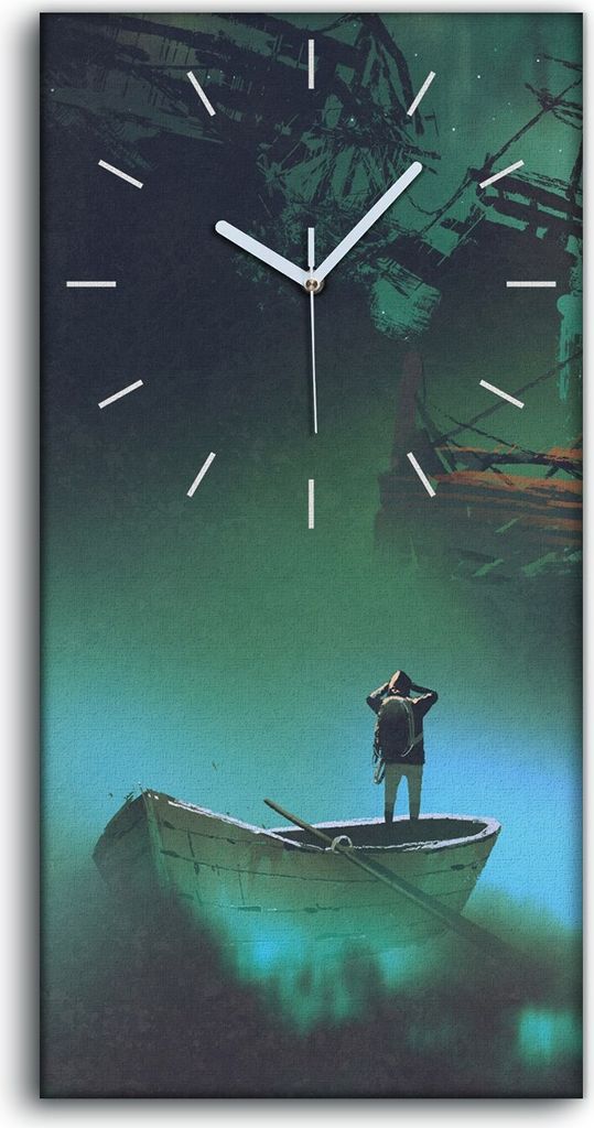 Wandbild Leinwand Bilder Wanduhr Quarz 30x60 Boot im Weltraum mit Wolken Schiff - weiße Hände