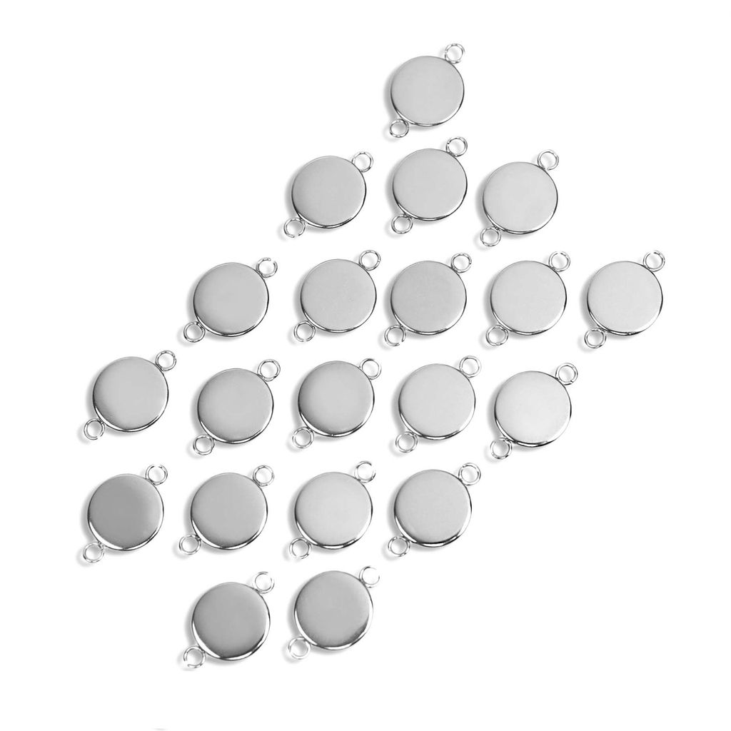 20 Edelstahl Verbinder Fassung für Cabochons Farbwahl Größenwahl, Größe:10mm, Farbe:silber