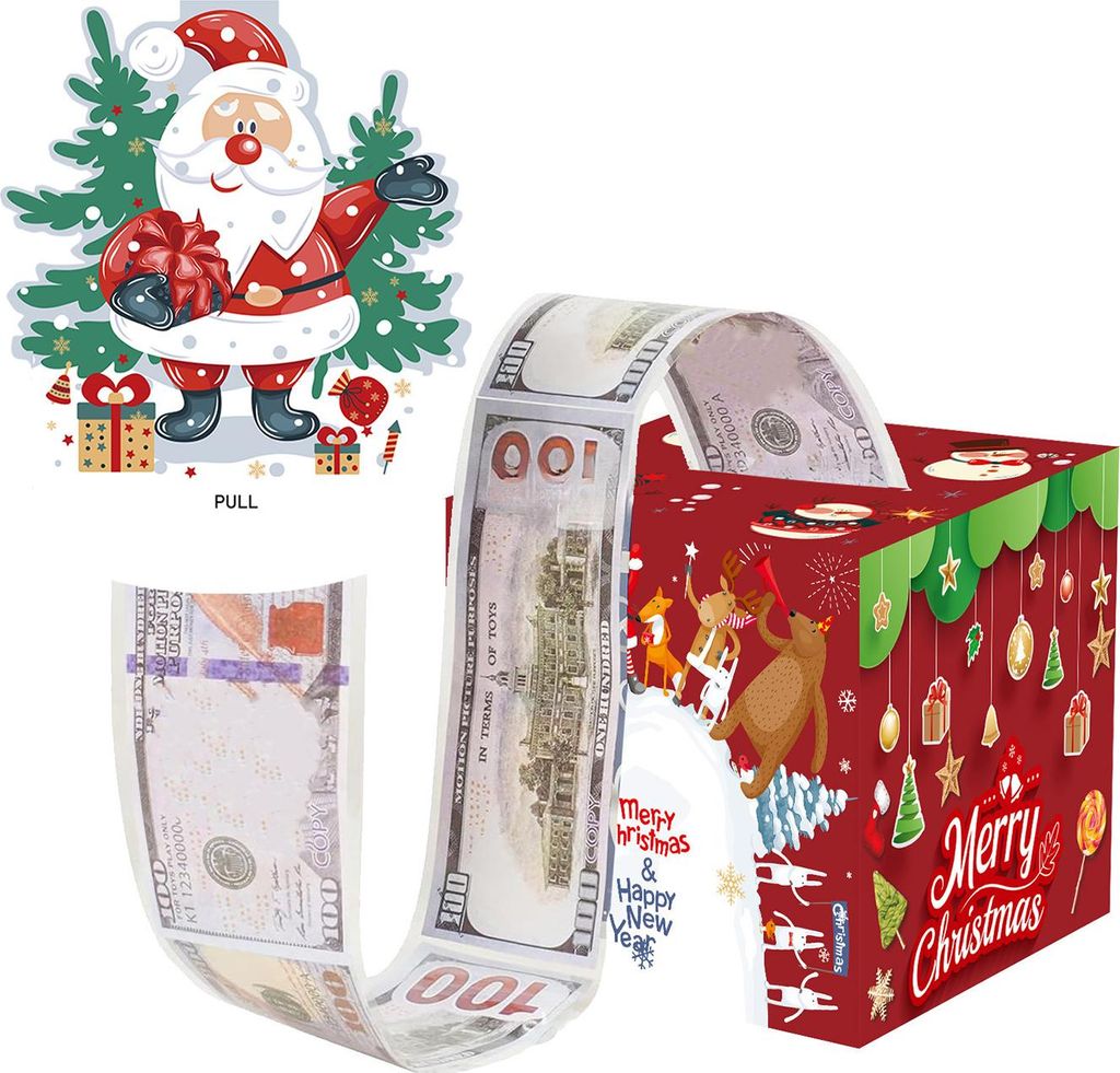 Weihnachtsgeldbox zum Herausziehen, DIY-Weihnachtsgeschenkbox mit transparenten Beuteln, Weihnachtsgeldhalter zum Herausziehen für Kinder und Erwa...