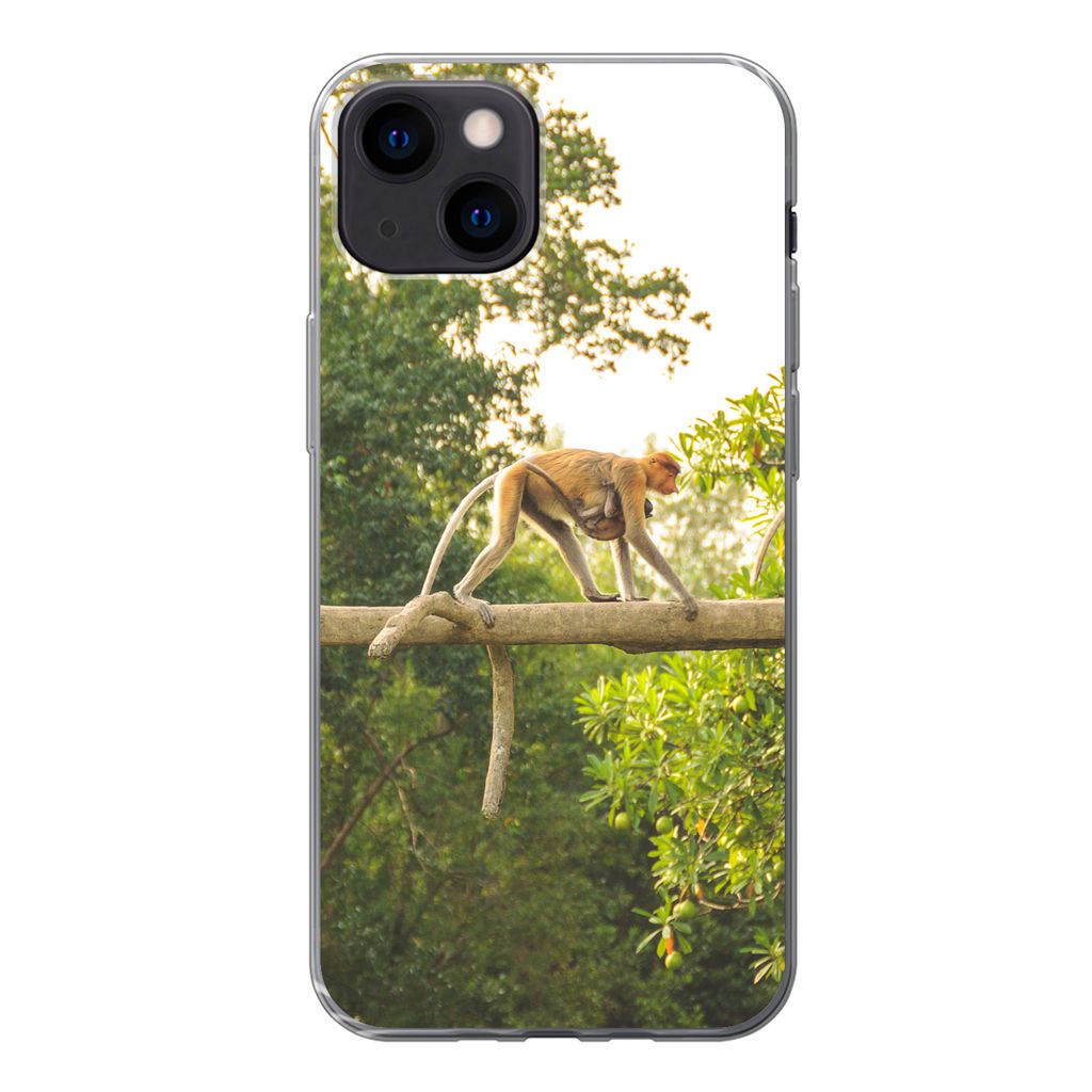 MuchoWow Handyhülle Schutzhülle Hülle für iPhone 13 mini Affen laufen auf Ast Silikon Softcase Handy Hülle - Softcase