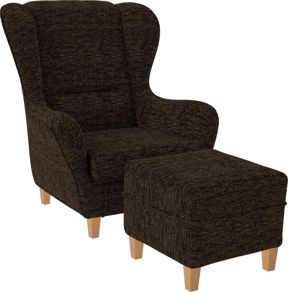 Supellex Sofia Ohrensessel mit Hocker | Webstoff Vienna Mocca
