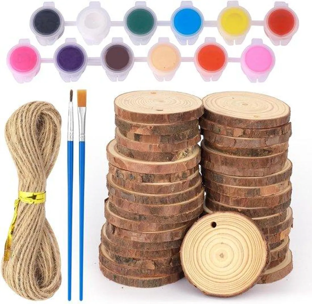 Disques de bois naturel avec écorce pour décoration DIY et loisirs créatifs