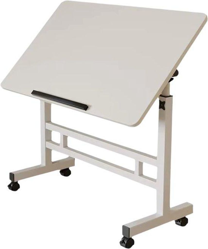 Mobiler Sitz-Steh-Schreibtisch – Höhenverstellbarer Rollbarer Laptop-Tisch mit Rollen – Weiß 80×40 cm