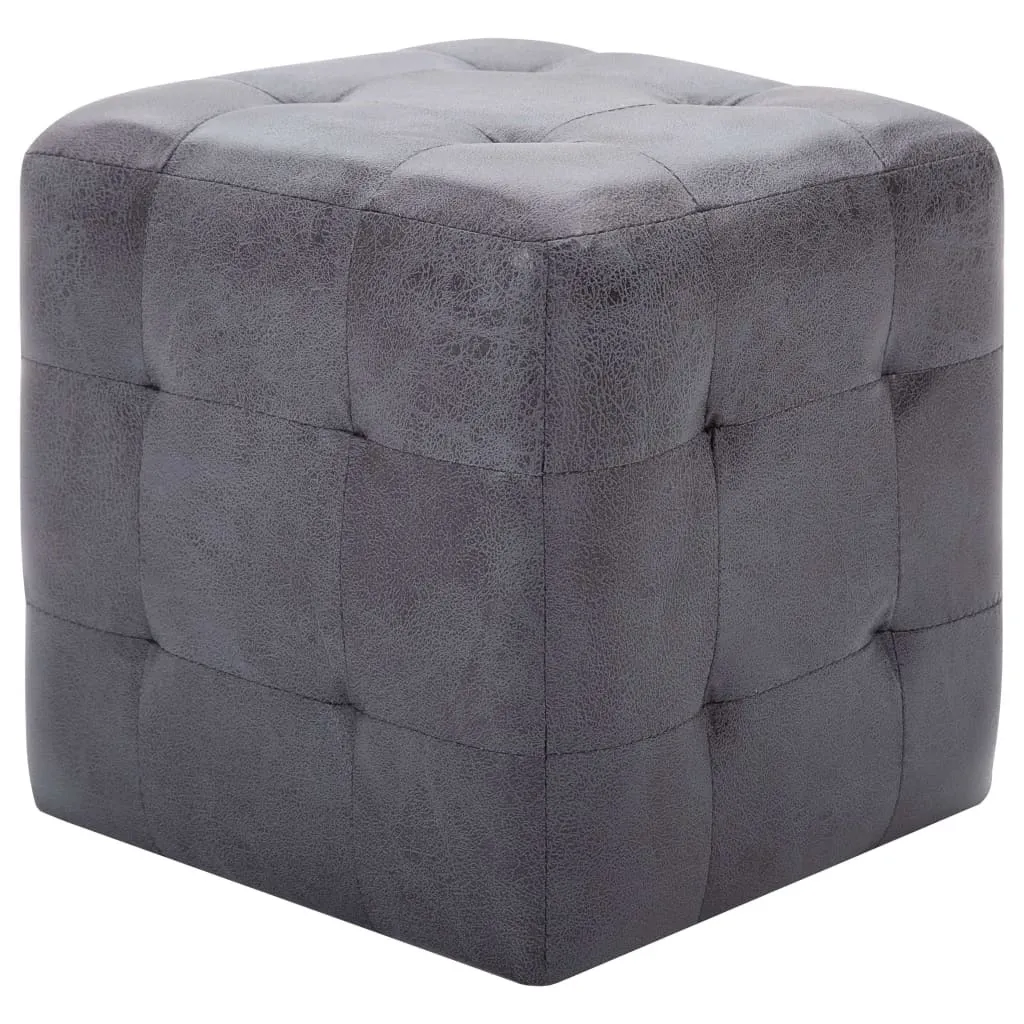 Set 2 Pouf Grigi 30x30 cm Effetto Scamosciato | Poggiapiedi Eleganti
