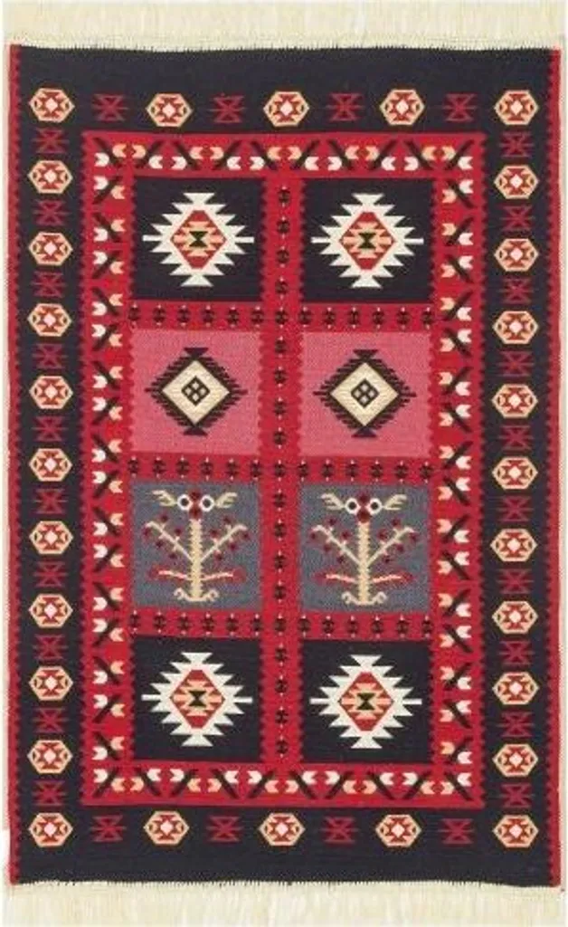 Tapis Kelim tissé main Arya 28 rouge 120x180 pour salon et bureau