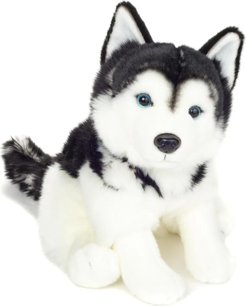 Doudou chien husky en peluche douce grise et blanche Teddy Hermann