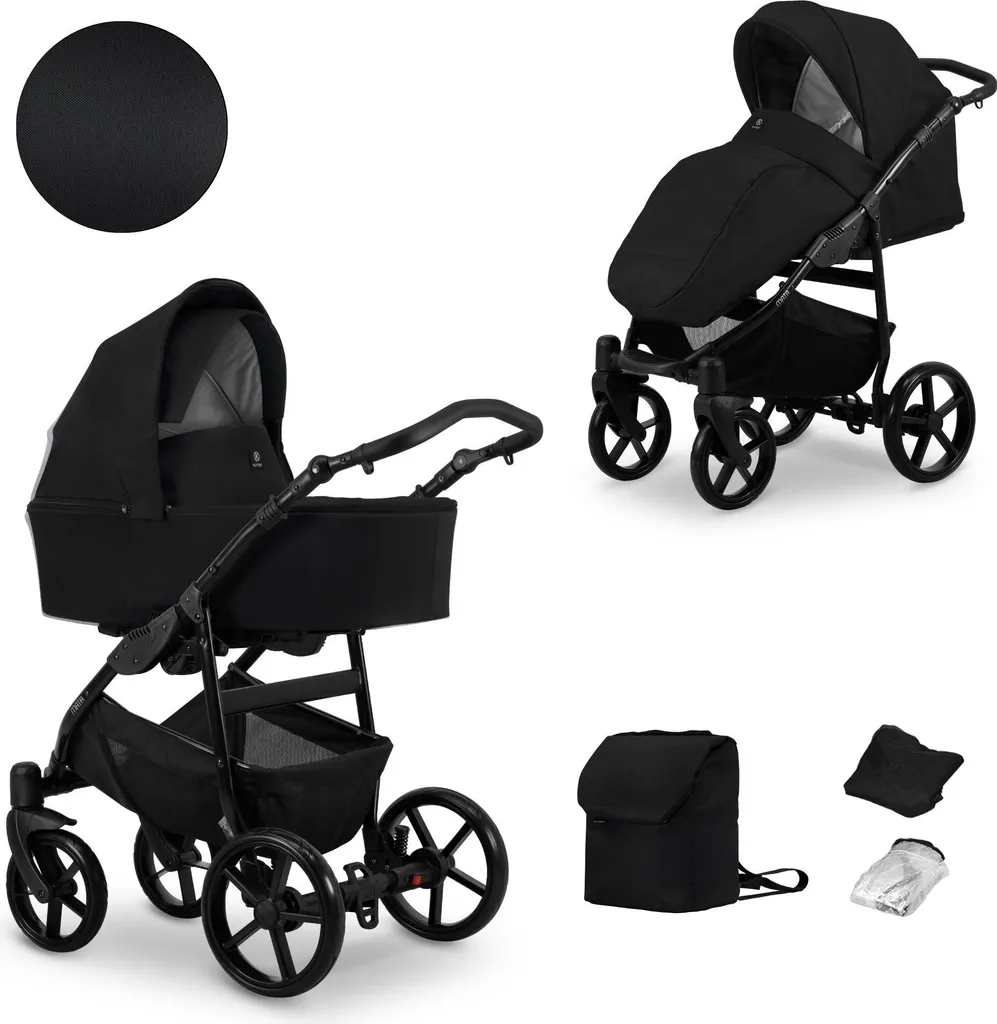 Poussette Duo Combinée Kunert MATA Noire avec Nacelle et Assise Sport