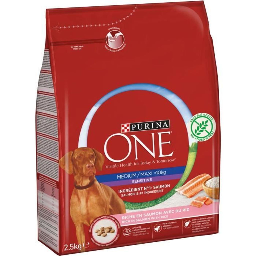 PURINA ONE Lachs-Reis-Knabbereien Mittel / Maxi> 10 kg - Für empfindliche mittelgroße und große erwachsene Hunde - 2,5 kg