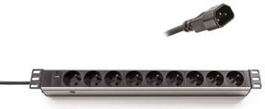 Panneau de distribution 19 pouces 9 prises 230V 1U avec fiche IEC320 C14