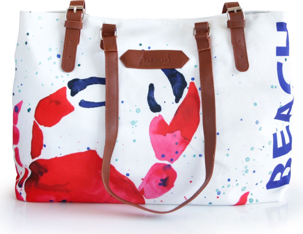 Anemoss Strandtasche mit Krebs-Design – Wasserdicht & Sanddicht – Großes Volumen – Schulter- & Handtasche – Für Damen & Mädchen – Rot-...