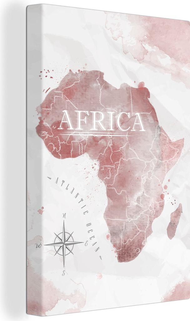 OneMillionCanvasses - Leinwandbilder - 90x140 cm, Karte - Afrika - Aquarell - Kompass, Wandbilder Kunstdruck Wanddekoration - Wandschmucke - Schl...