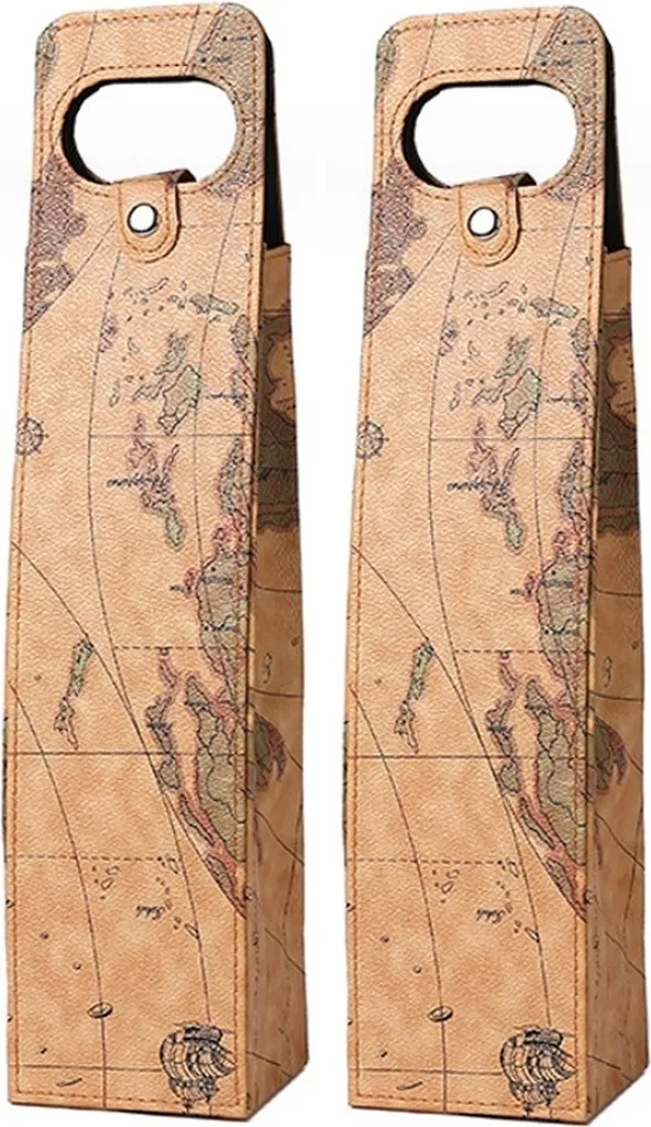 Sacchetto Regalo Vino Mappa del Mondo | 2 Pezzi Ecopelle Riutilizzabili