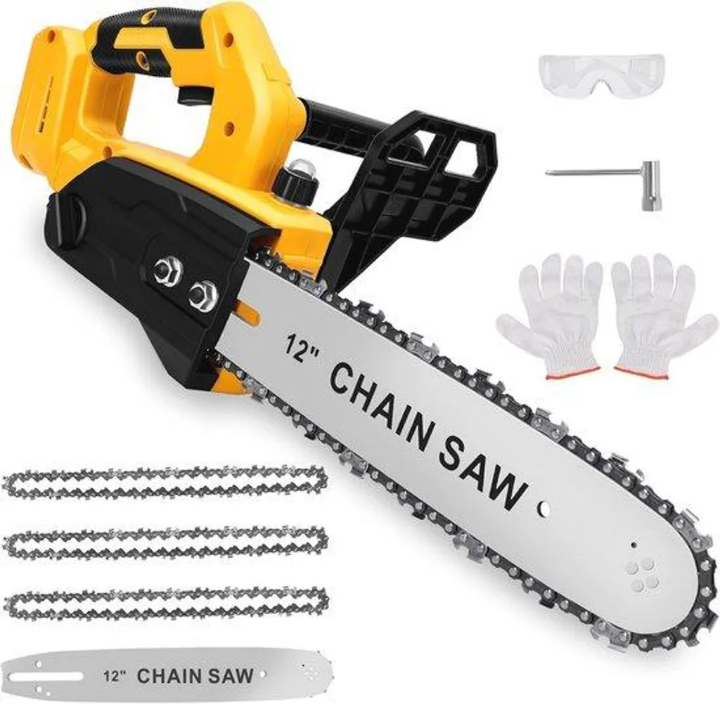 Mini-tronçonneuse sans fil avec verrou de sécurité et 3 chaînes bois