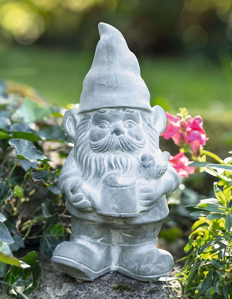 Gartenwichtel "Wikinger" aus Zement, weiß, 26 cm hoch, Gartenzwerg, Gnom, Wichtel Garten, Outdoor Dekofigur