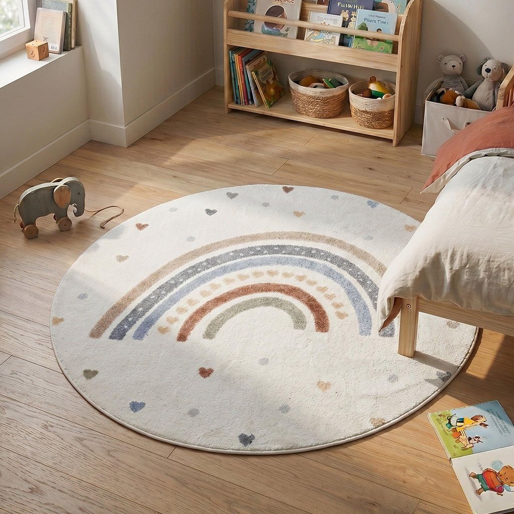 Volero - Waschbarer Kinderteppich Rund - Ravi Rainbow Bunt Produktbild 