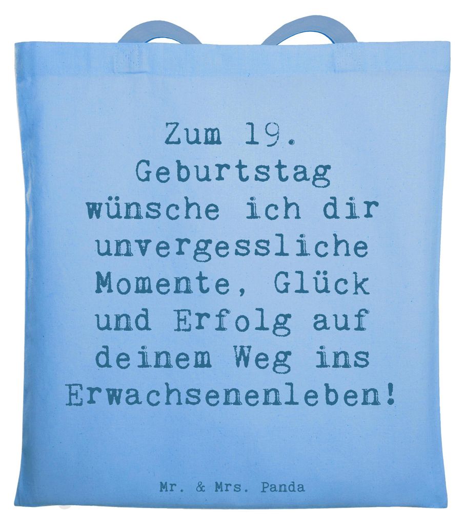 Mr. & Mrs. Panda Stoffbeutel Spruch 19. Geburtstag Wünsche - Sky Blue - Geschenk, schöne Erinnerungen, canvas tasche, Geburtstagsgeschenk, Erwach...