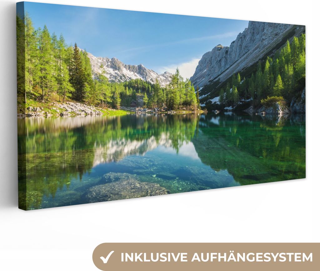 MuchoWow - Leinwandbilder - Wasser - Berge - Felsen, Wandbild, Wanddeko Bilder Wohnzimmer, 40x20 cm