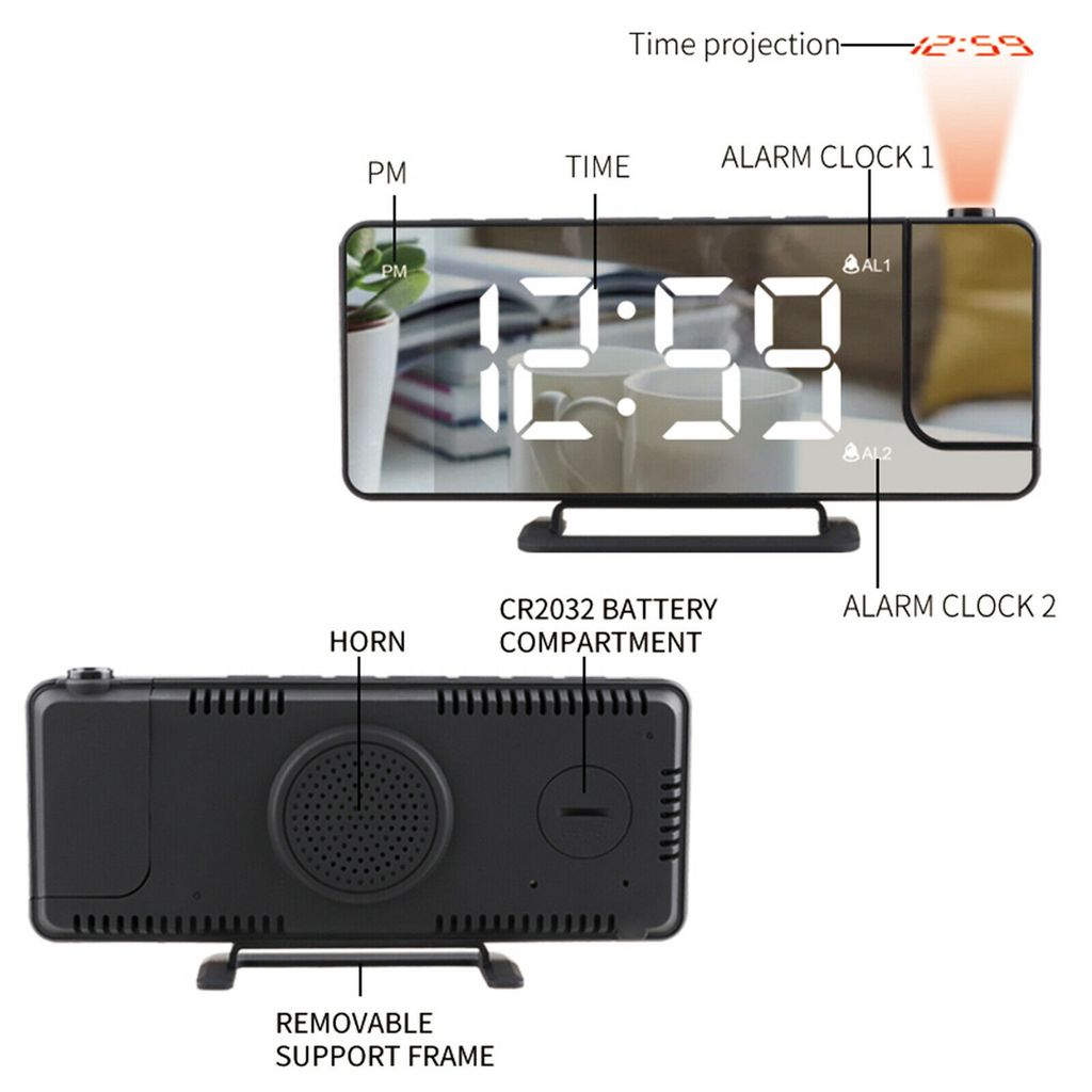Funk Radiowecker mit Projektion LED Dual USB FM Digital Dimmbar Tischuhr Alarm 