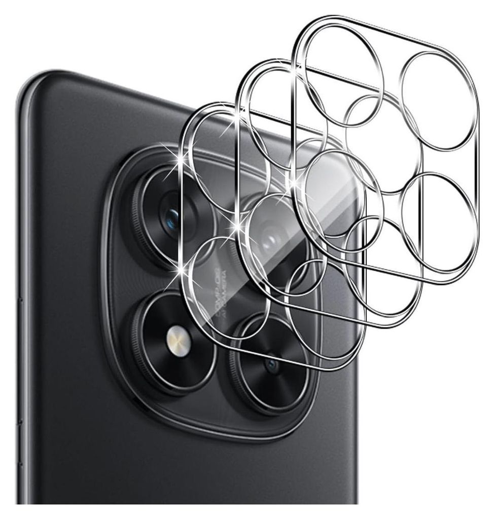 A close-up view of a smartphone's rear camera module with a protective lens cover placed over it.
