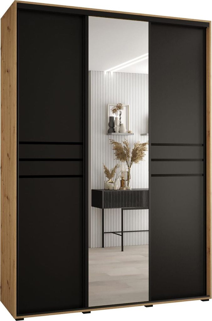 MEBLE KRYSPOL Davos 11 Schrank, drei Türen - 235,2x180x45 cm - Artisan Schwarz Schwarz
