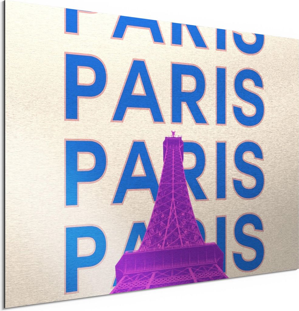 DEQORI Alu-Dibond Bild Silber 60x40 cm 'Paris Calling' Wandbild Metall dünn Design