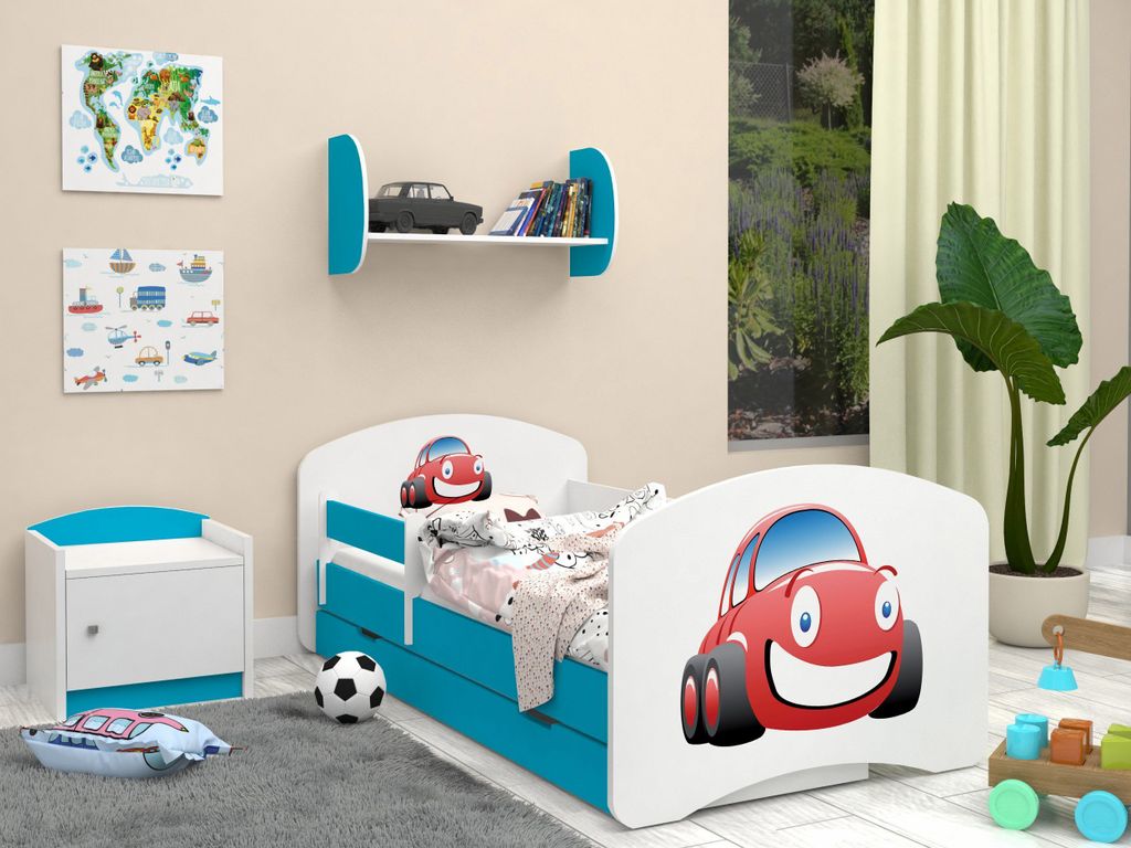 Happy Babies Kinderbett - Mit Matratze & Schublade und Rausfallschutz, 70x140, Mädchen Kinderbetten & Jugendbett Jungen Kids Bed