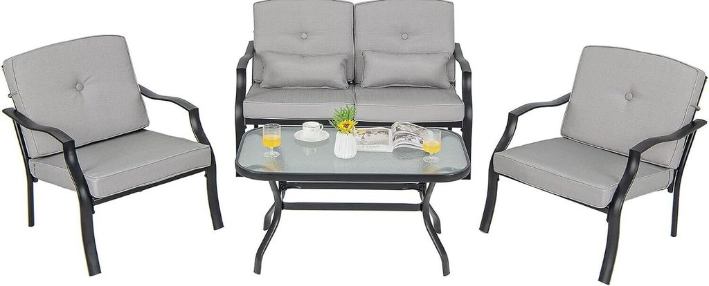 KOMFOTTEU Bistro-Set aus Polyester und Metall, 4-teiliges Garten-Set, Tisch oder Traglast 50 kg, 2 Einzelsessel, Traglast 150 kg, Sofa 300 kg
