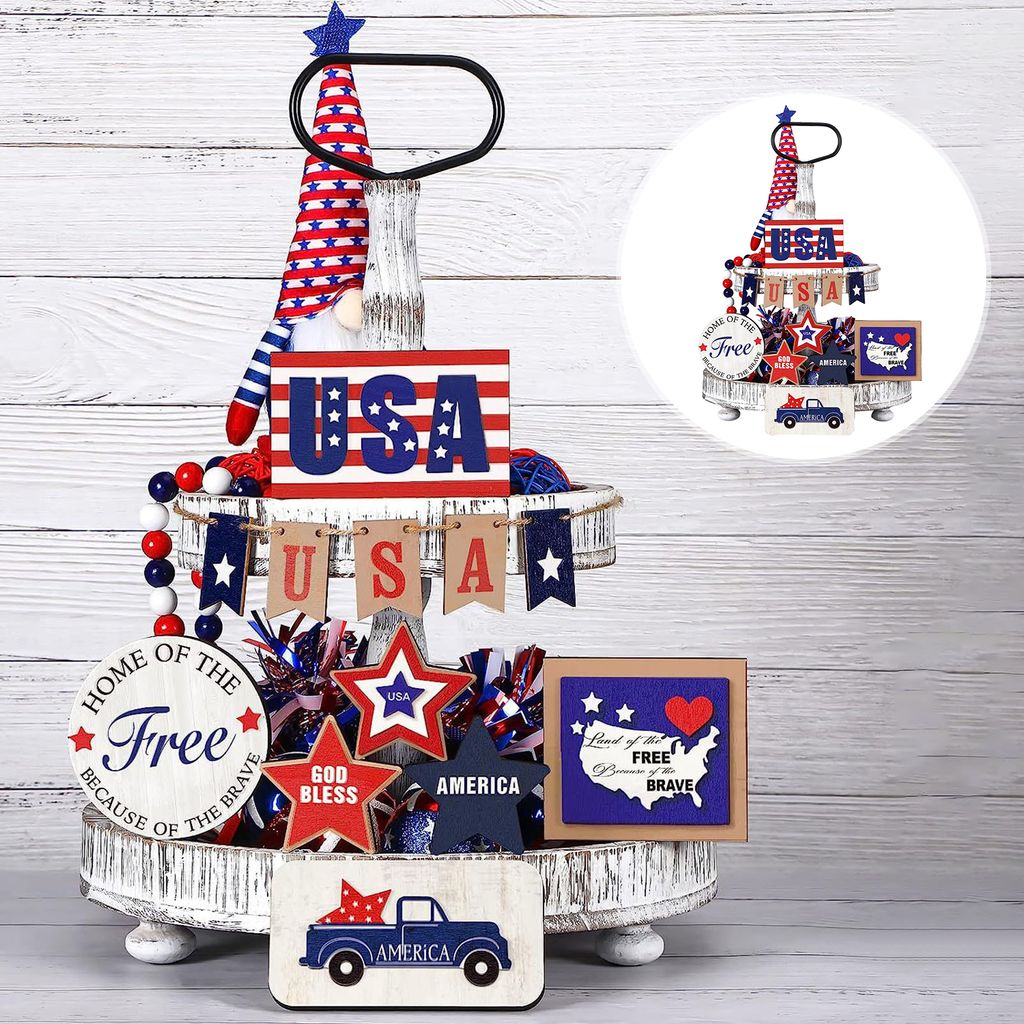 1 Set Tablettverzier nicht verblüffend amerikanischer Stil Erstellen Atmosphäre Patriotische 4. Juli Independence Day Stufe TRAY Decor Home Supply