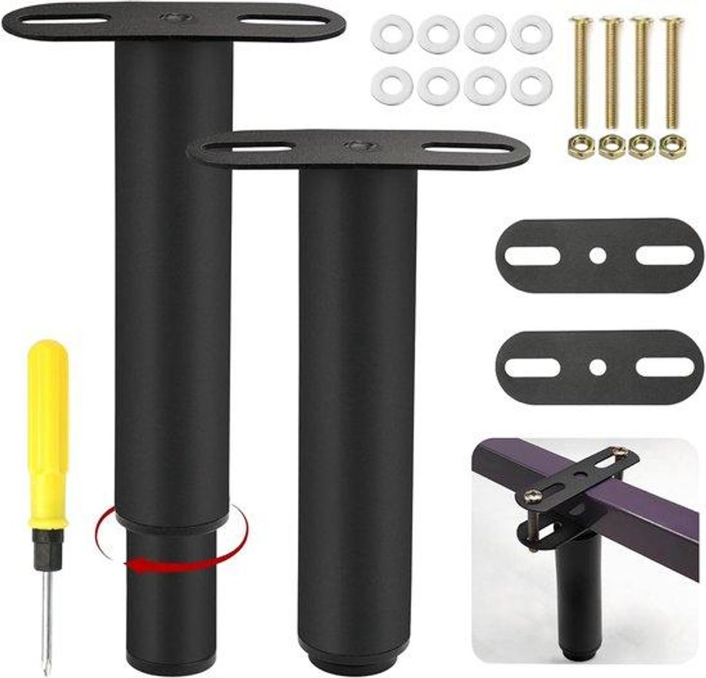 Zwei T-förmige Metallstützen, 18-33 cm, Stahlstützen für Bett, Metallstützen mit Bohrer, in Höhe verstellbar, Bettgestell, Mittelstütze für...