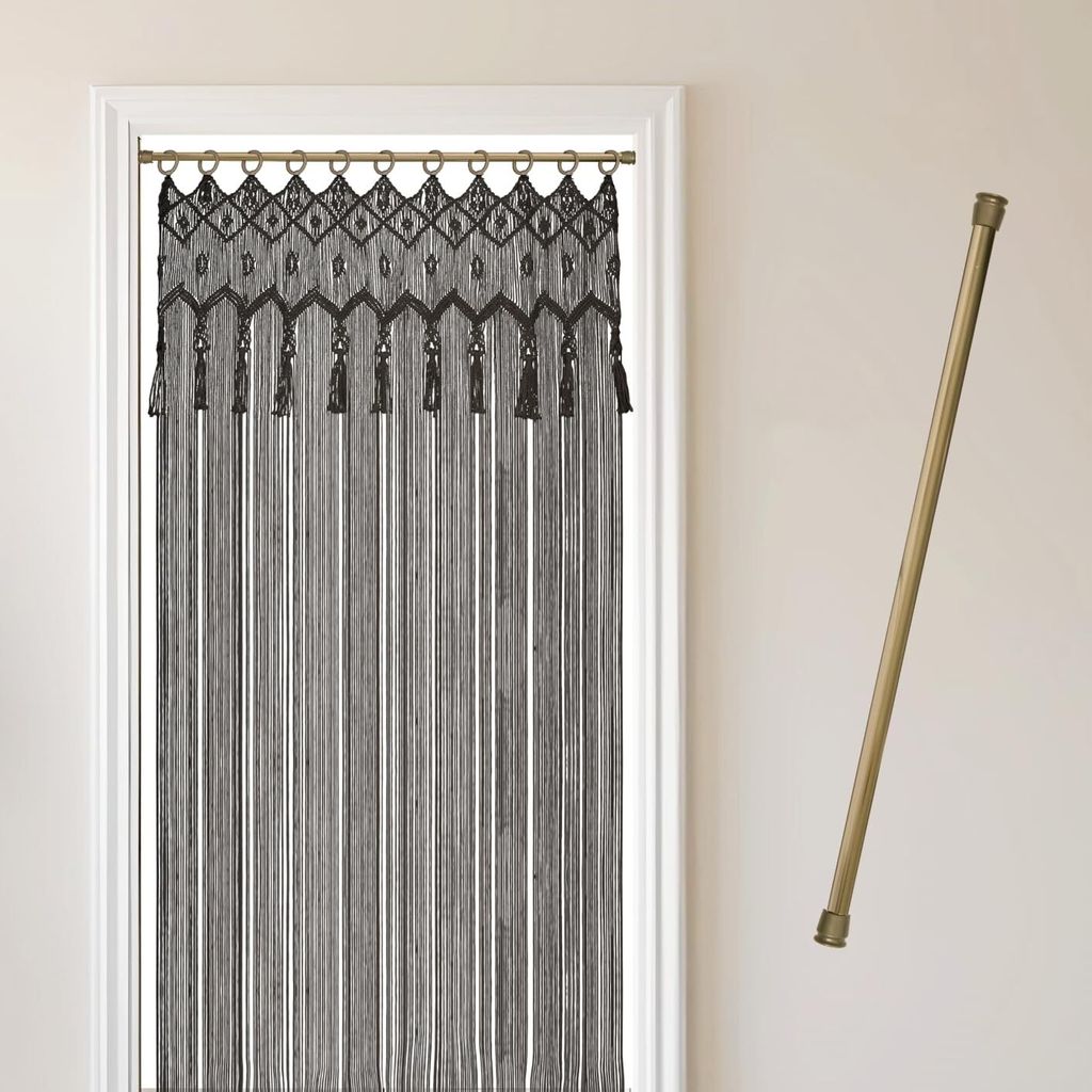 COZYOR Makramee-Vorhang, mit Holzösen Boho Vorhang Türvorhang Fenstervorhang 132x200cm, wahlweise mit Stange