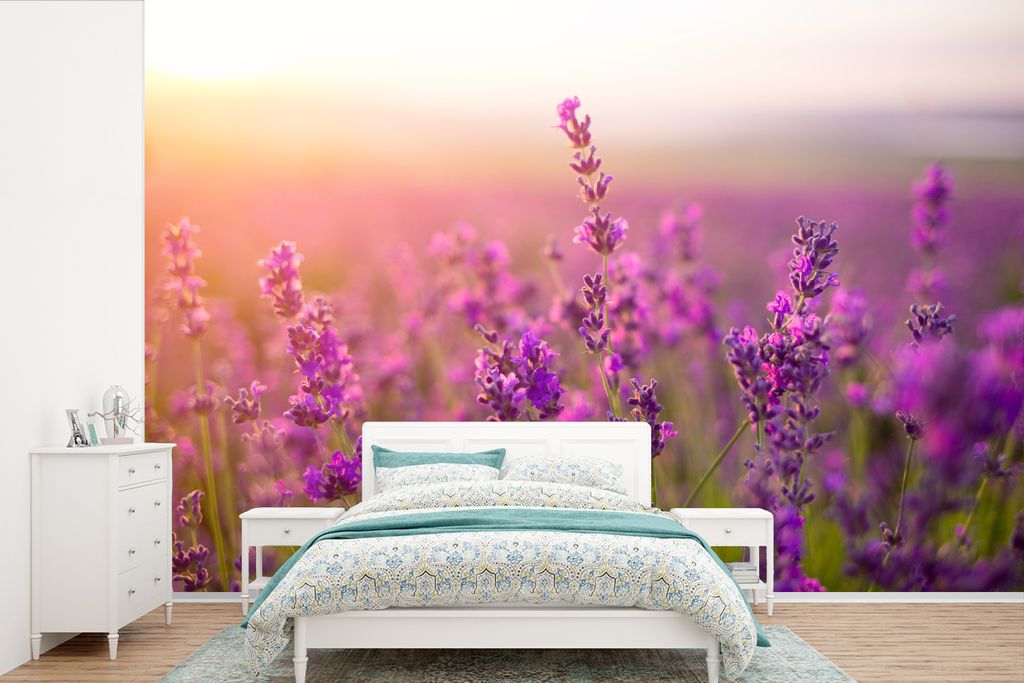 MuchoWow Fototapete für Wohnzimmer oder Schlafzimmer Wandtapete Vinyl Motivtapete Lavendel - Frühling - Lila - 390x260 cm - Papiertapete
