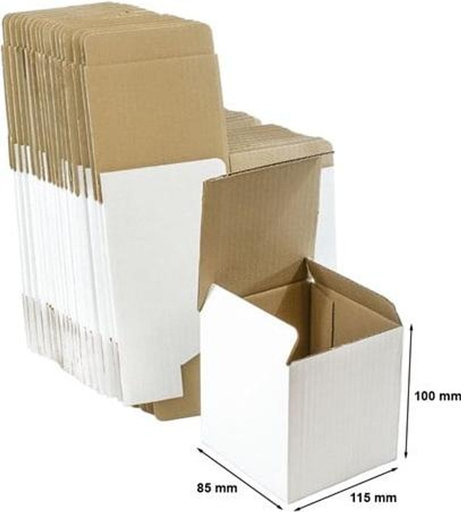 Kartonagen für Verpackungen – Paket 115 x 85 x 100 mm, weiß – 100 Stück