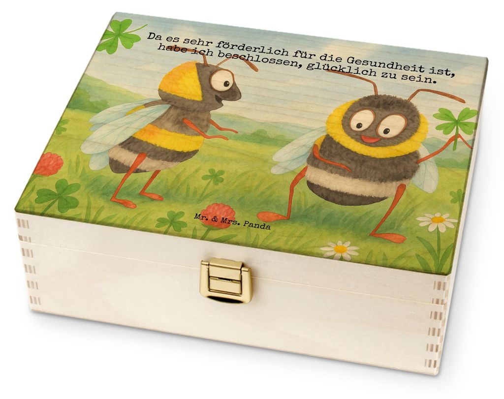 Mr. & Mrs. Panda Teebox Hummeln Kleeblatt Design - Weiß - Geschenk, Teekasten, holz, für Paare, Spruch Positiv, Biene, Hummel, glücklich sein, W...