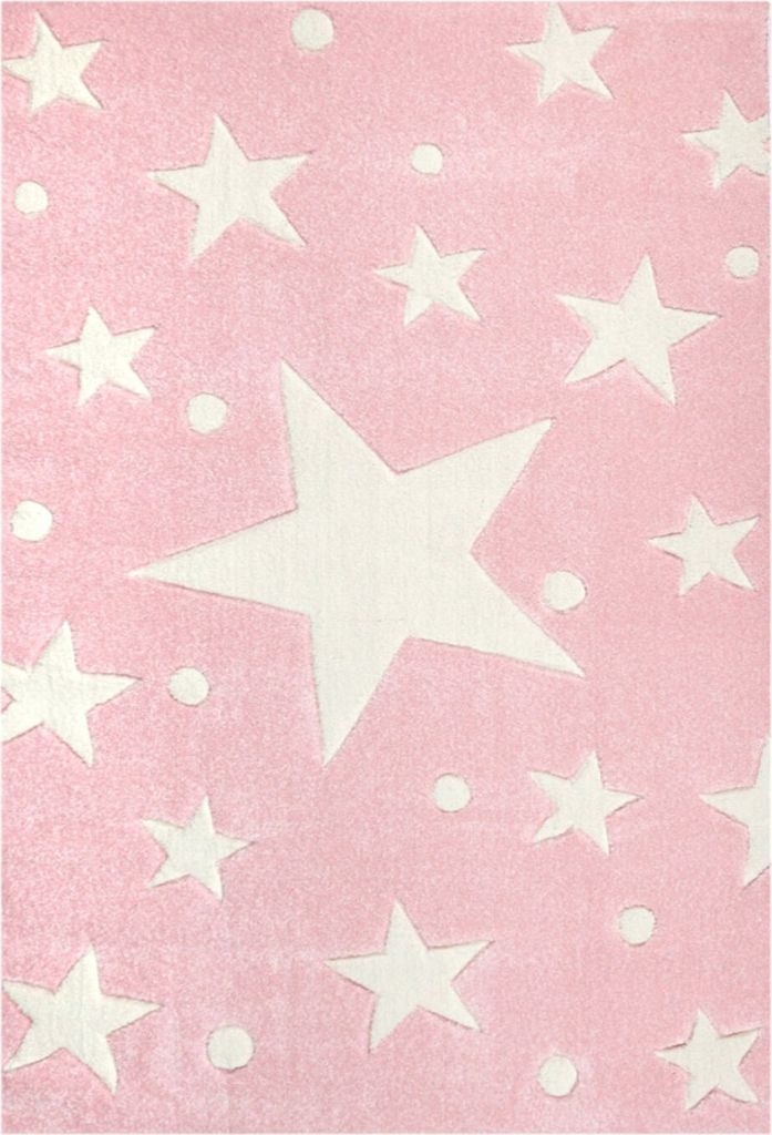 Livone Teppich Happy Rugs Stars Rosa - Weiß 160 cm x 230 cm