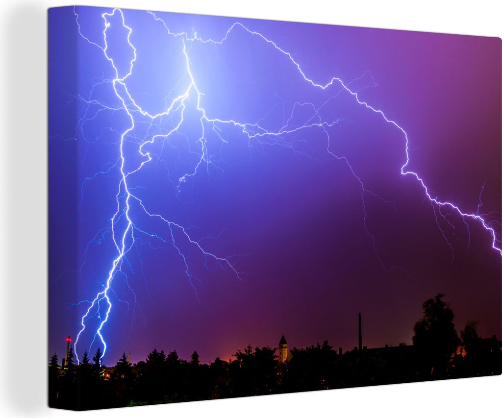 OneMillionCanvasses - Leinwandbilder - 120x80 cm, Blitze zucken an einem bunten Himmel, Wandbilder Kunstdruck Wanddekoration - Foto auf Leinwand ...