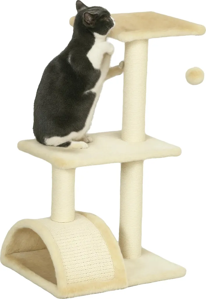 Arbre à chat design multi-niveaux et interactif coloris crème élégant