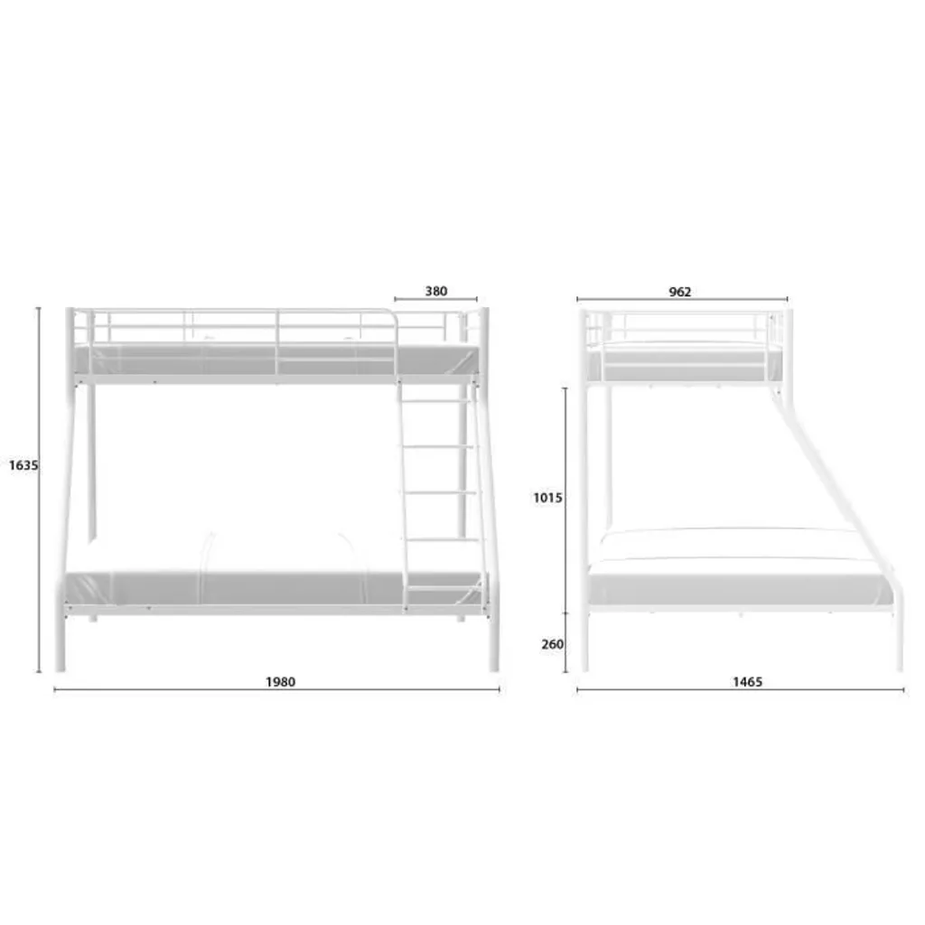 Lit superposé gain de place métal argent 3 personnes avec boxspring