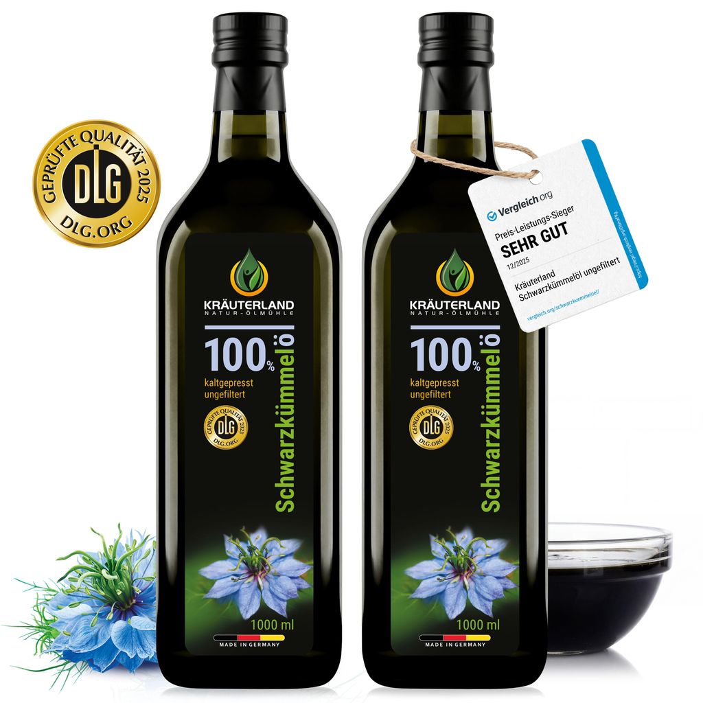 Kräuterland Premium Schwarzkümmelöl, 2x 1 Liter Produktbild 