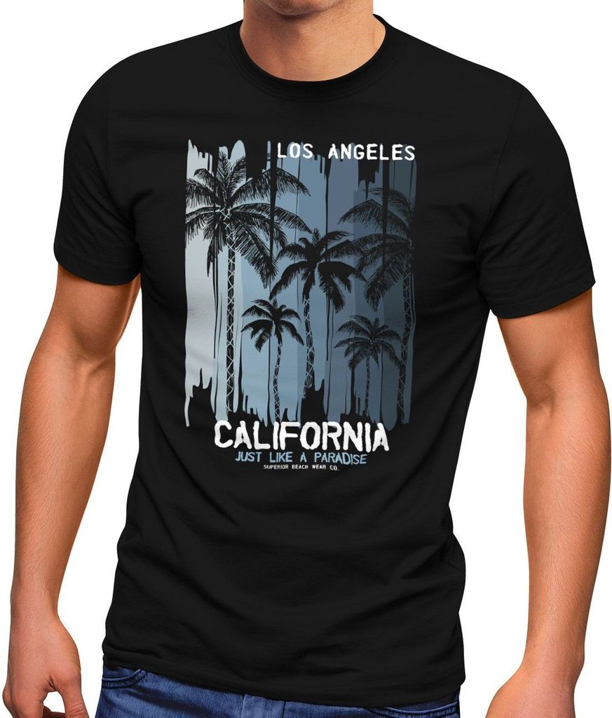Neverless Herren T-Shirt Los Angeles California USA Sommer Bedruckt Aufdruck Print Surfing Fashion Streetstyle schwarz L