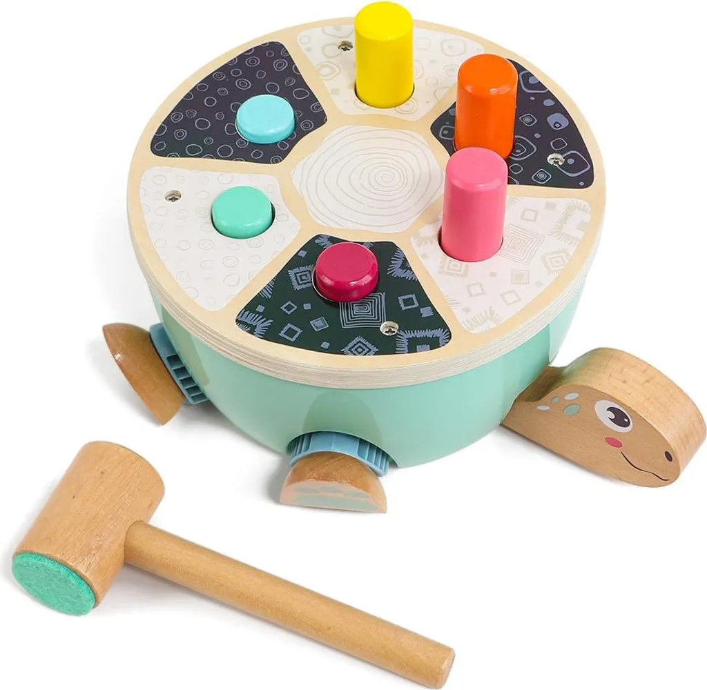Banc de martelage Tortue en bois naturel robuste avec maillet enfant