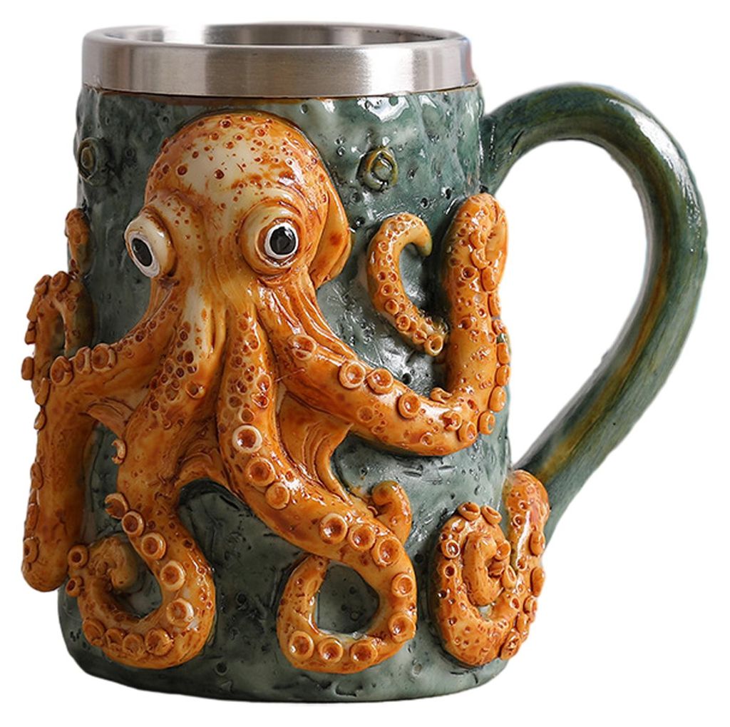 3D-Teufelsoktopus-Bierkrug mit Tentakelgriff, gotisches Cthulhu-Piraten-Trinkgeschirr, Nacht-Mittelalter-Fantasy-Geschenk B