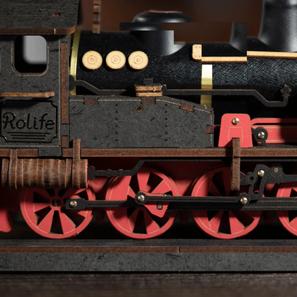 Rolife Puzzle 3D En Bois – Boîte à Musique De Noël Avec Train, Lumière LED Et Père Noël Qui Tourne – Kit Créatif Pour Adultes Dès 3h De Montage