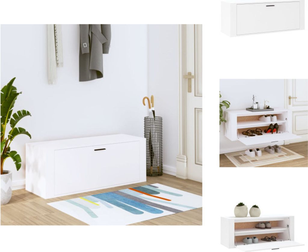 vidaXL Wand-Schuhschrank Weiß 100x35x38 cm Holzwerkstoff - Schuhregale & -schränke