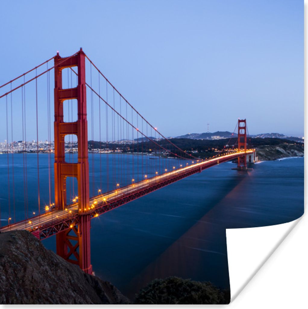 MuchoWow® Poster Golden Gate Bridge am Abend beleuchtet Produktbild 