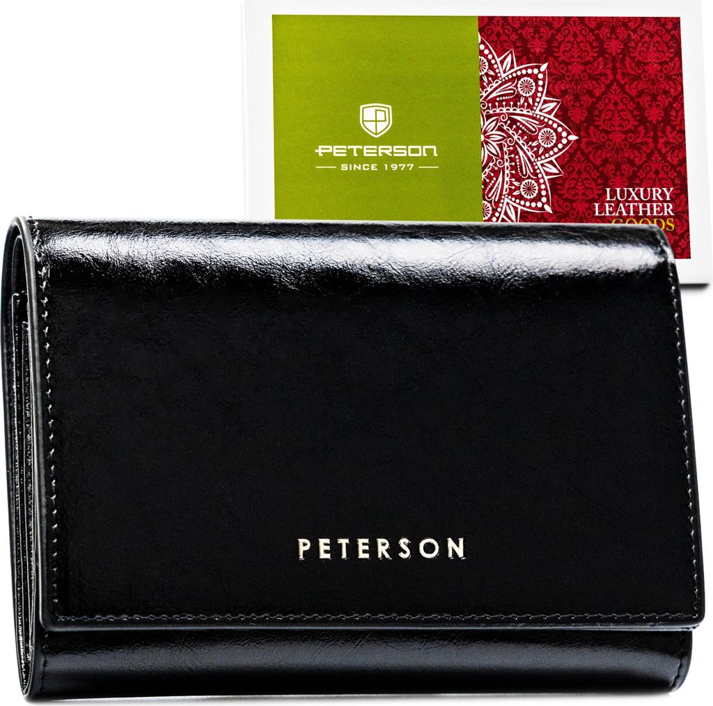 Peterson | Kompaktes Portemonnaie, aus Leder, für Damen, in Schwarz, mit Schnappverschluss, 14x11.5 cm