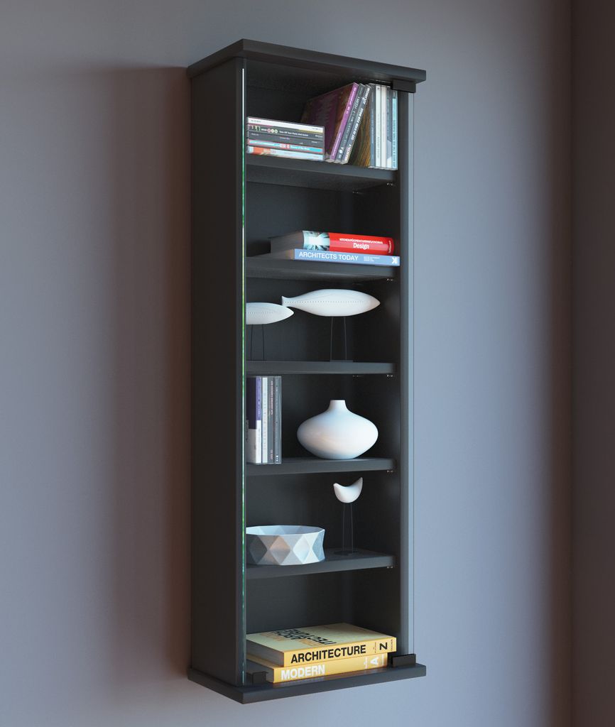 VCM Holz CD DVD Wandregal | Hängeregal mit ESG-Sicherheitsglastür | Platz für 150-CDs oder 65 DVDs oder 36-Videos | Maße: 92 x B. 31 x T. 18 cm...