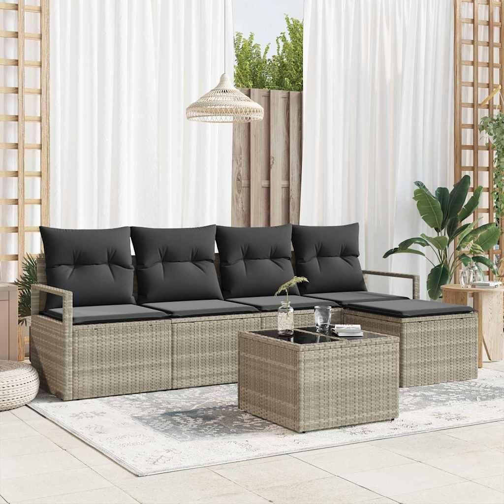 Möbel Garten-Sofa-Set 6 pcs Hellgrau Poly Rattan - Gartenmöbelgarnituren 3346352