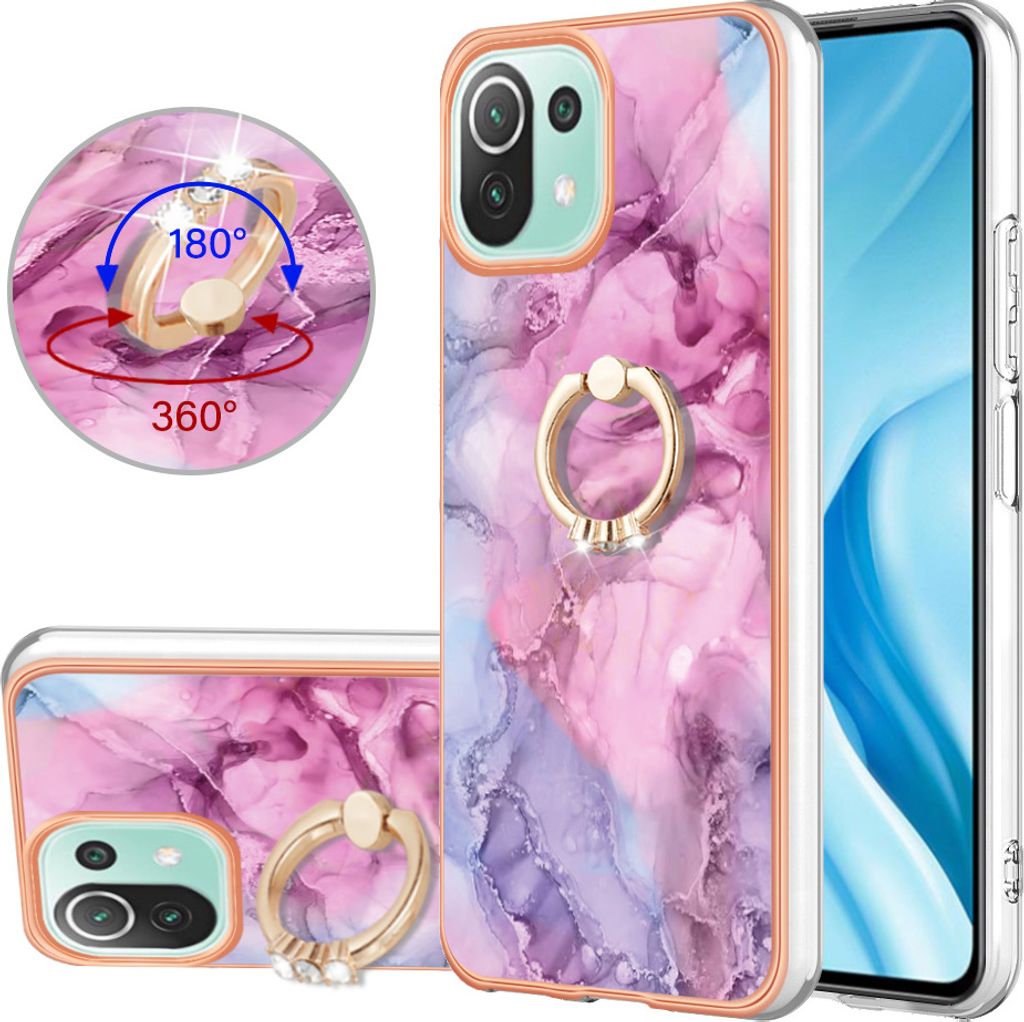 Xiaomi Mi 11 Lite Hülle, Muster TPU Silikon Stoßdämpfer Bumper Schutzhülle mit Ring Ständer für Xiaomi Mi 11 Lite Pink