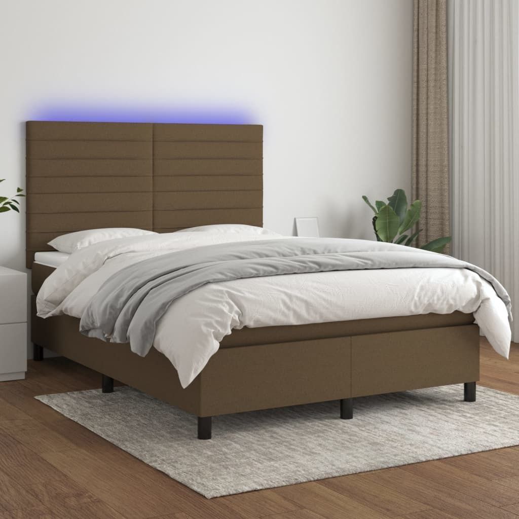 "2026 Promotion" Boxspringbett mit Matratze - & LED - Dunkelbraun - 140x200 cm - Stoff - Polsterbett CC7516