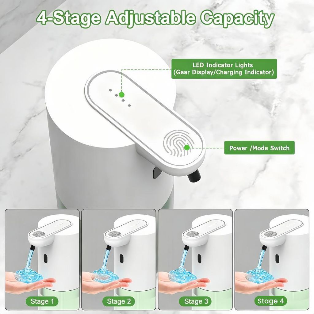 ToneRiso Automatischer Flüssigseifenspender – Berührungslos, 400 Ml, IPX5, USB-C, 4 Schaumstufen, Wand- Oder Tischmontage